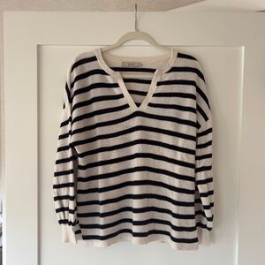 Ann Taylor LOFT | Sweater Black & White Stripes Long Sleeve V Neck- Size M